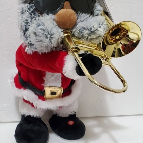Animated  Musical African American Santa  With Trombone Christmas Decor Plush - Picture 9 of 9